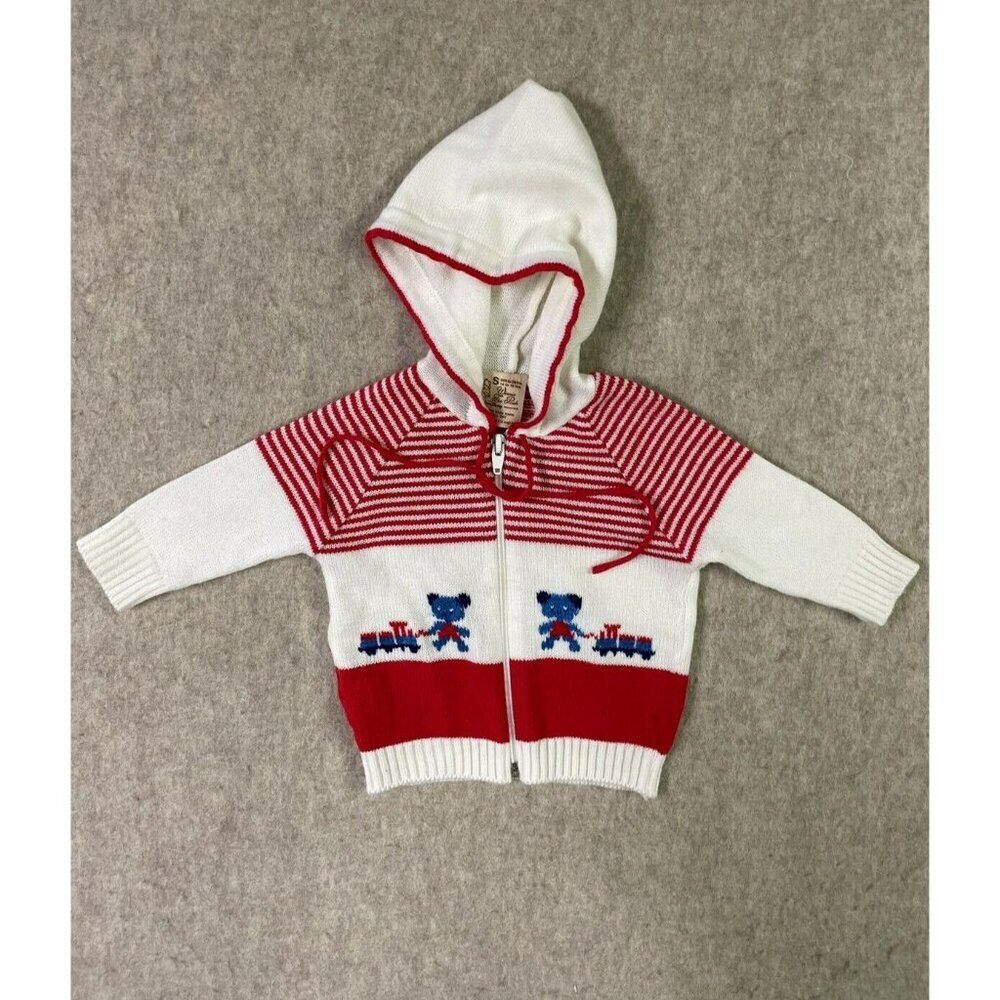 Vintage‎ Walt Disney Winnie The Pooh Red White Baby Train Sweater 14-19 lbs baby